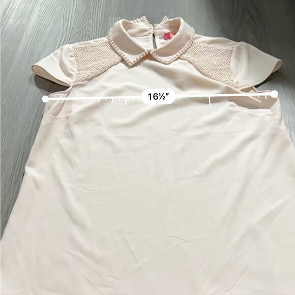 Catherine Malandrino Light‎ Pink Collared Bead Embellishment Short Sleeve Top XS - Picture 7 of 8